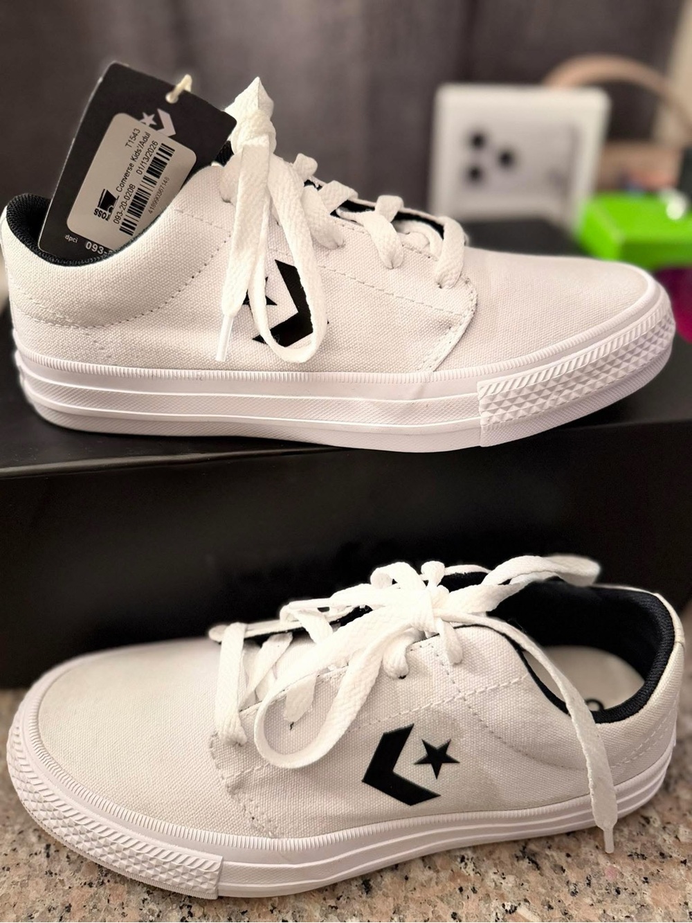 Converse White Canvas Low-Top Sneakers with Black Star Chevron